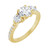Yellow gold three stone diamond accented engagement ring