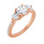 Rose gold three stone diamond accented engagement ring