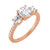 Rose gold three stone diamond accented engagement ring