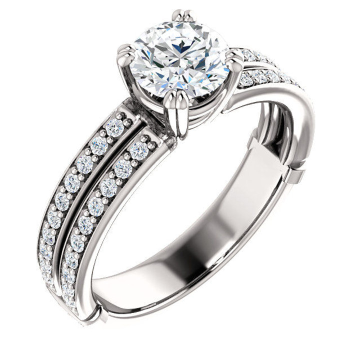 White Gold Round Diamond Accent Engagement Ring