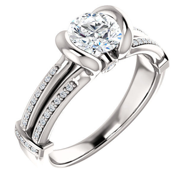 White Gold Round Diamond Accent Engagement Ring