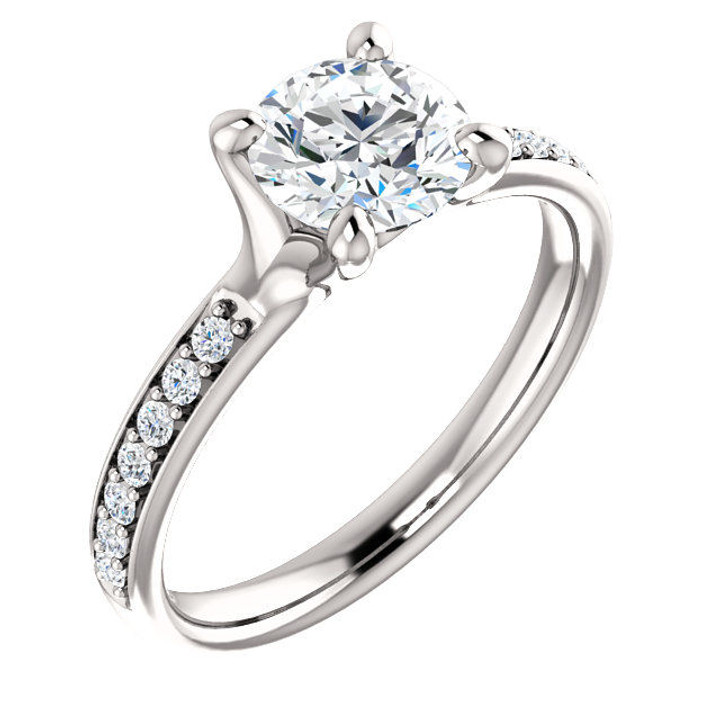 White Gold Round Diamond Accent Engagement Ring