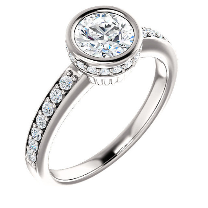 White Gold Round Cut Diamond Accents Engagement Ring