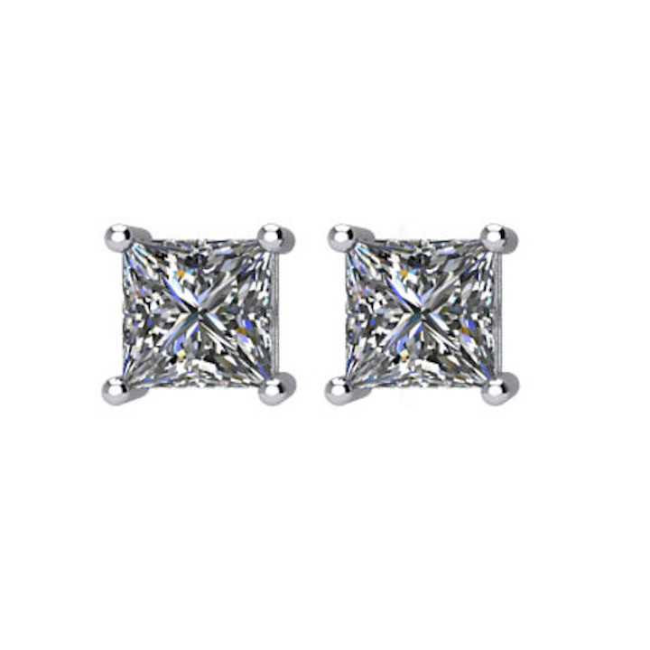 3/4 CT TW Princess Cut Diamond Stud Earrings