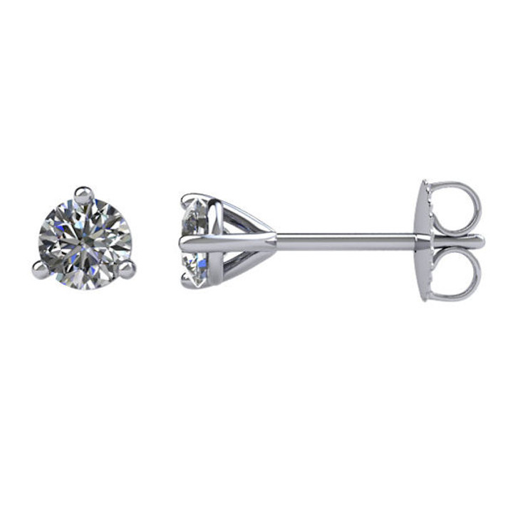 3-Prong Cocktail Round 1/3 CT TW Stud Earrings Side Profile