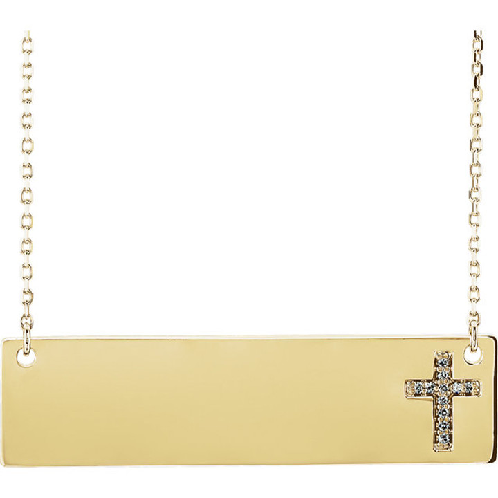 Yellow Gold Engravable Diamond Cross Necklace