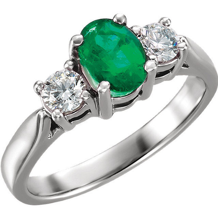 Oval Genuine Emerald & Diamond Ring