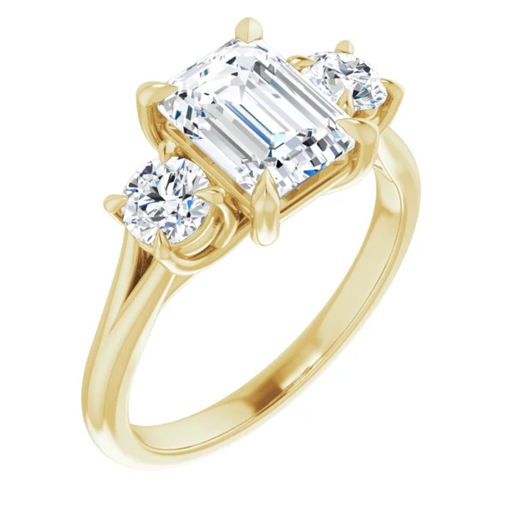 3-Stone Engagement Ring with Round Shaped Diamond Accents