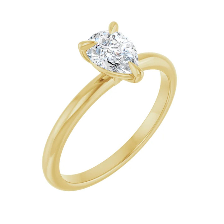Yellow gold pear shape solitaire diamond engagement ring