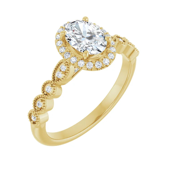 Yellow gold milgrain oval diamond engagement ring