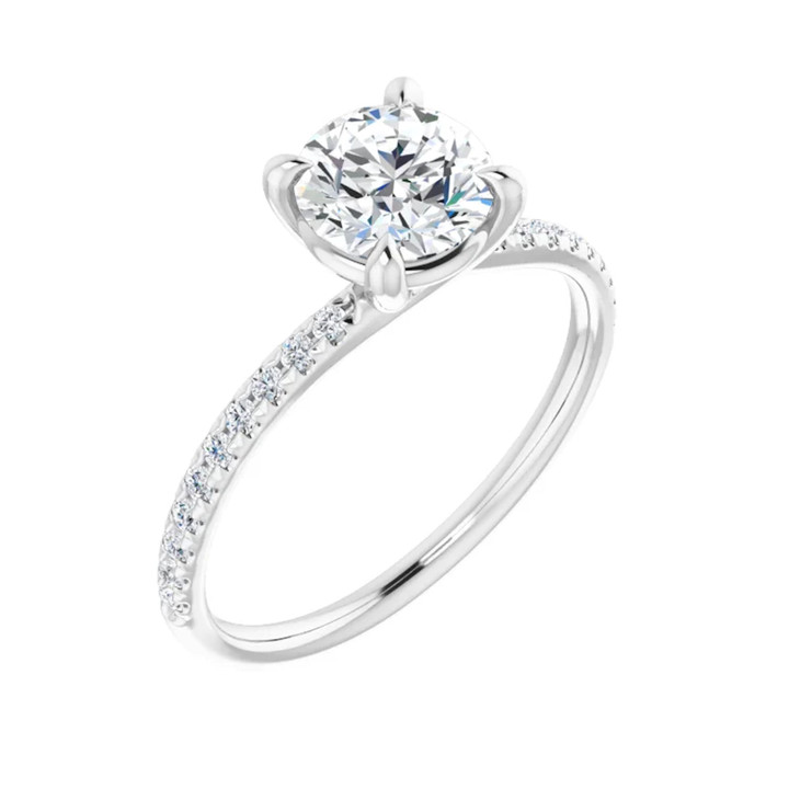 White gold round cut diamond accented engagement ring