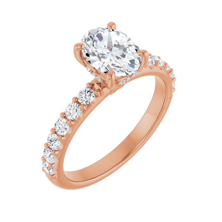 Rose gold oval cut diamond accented engagement ring