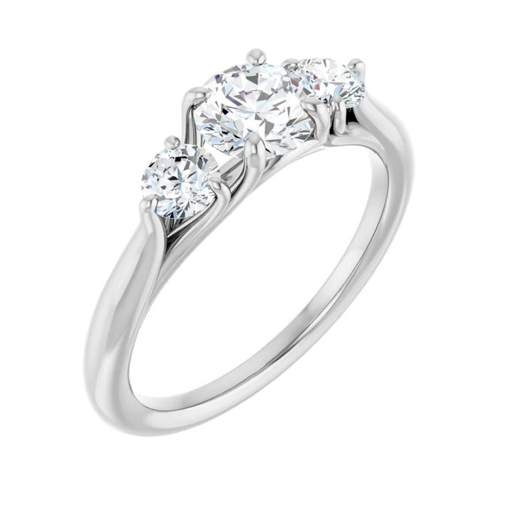 White gold, three-stone diamond engagement ring