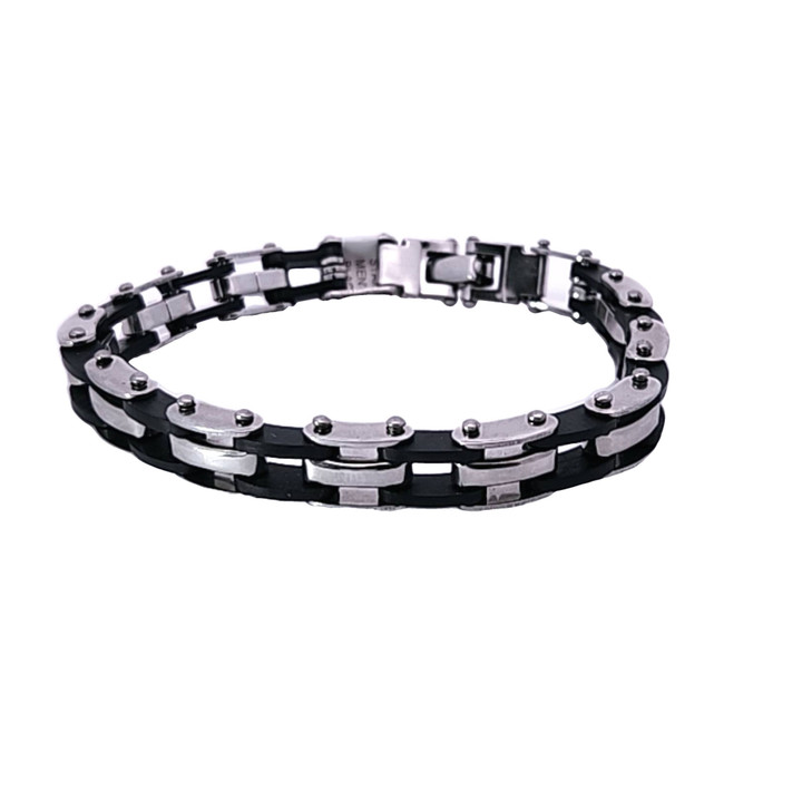 Men's Stainless Steel with Black Rubber Bracelet 