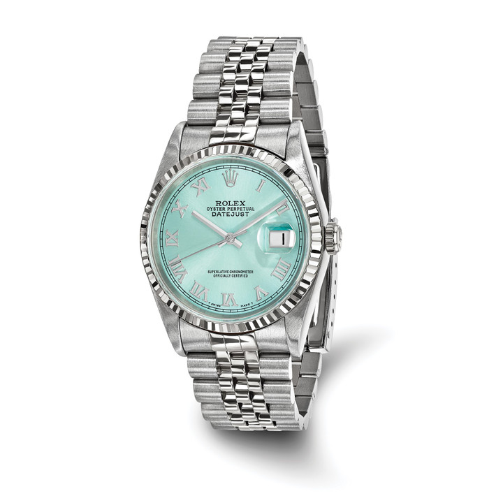 Online Only Pre-owned Independently Certified Rolex Steel/18K Men's Bezel Diamond Ice Blue Watch