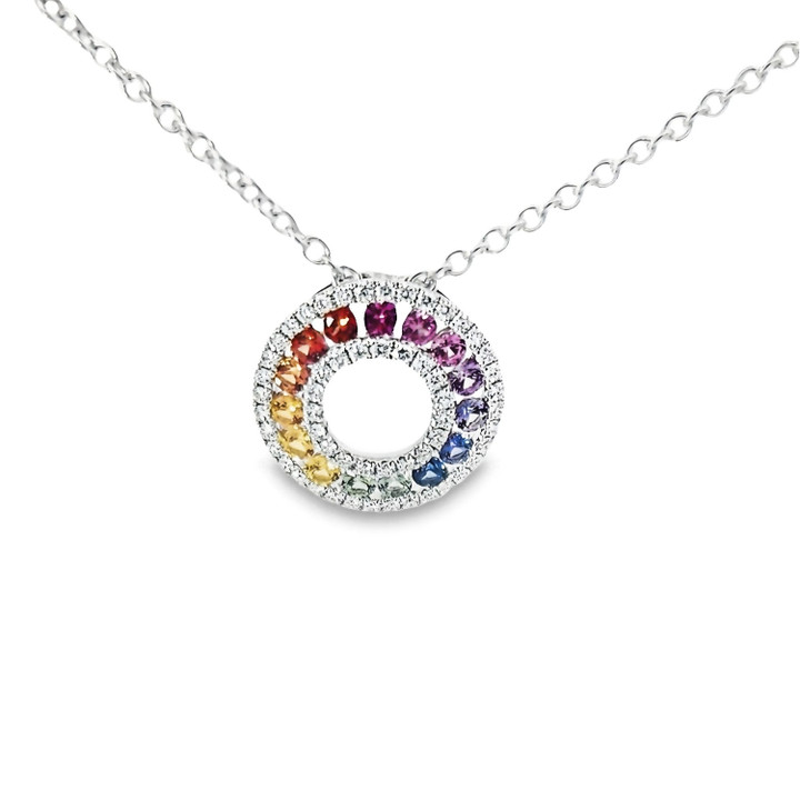Rainbow Sapphire & Diamond Circle Pendant