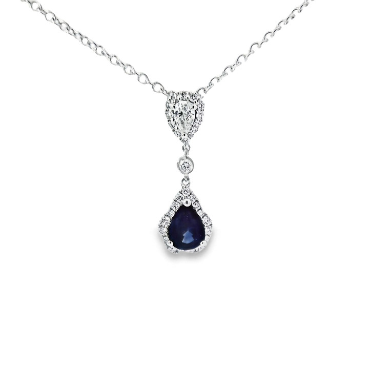 Pear Shape Blue Sapphire & Diamond Pendant