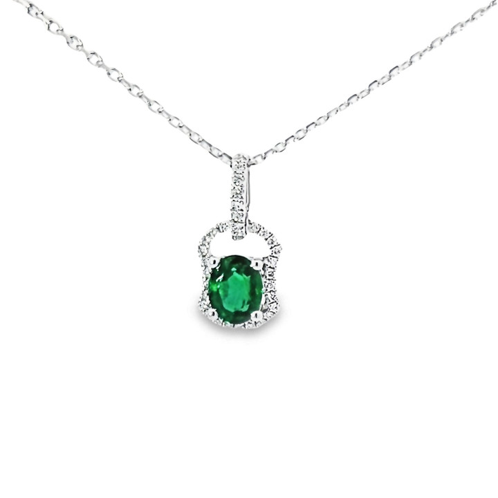 Oval Genuine Emerald & Diamond Pendant