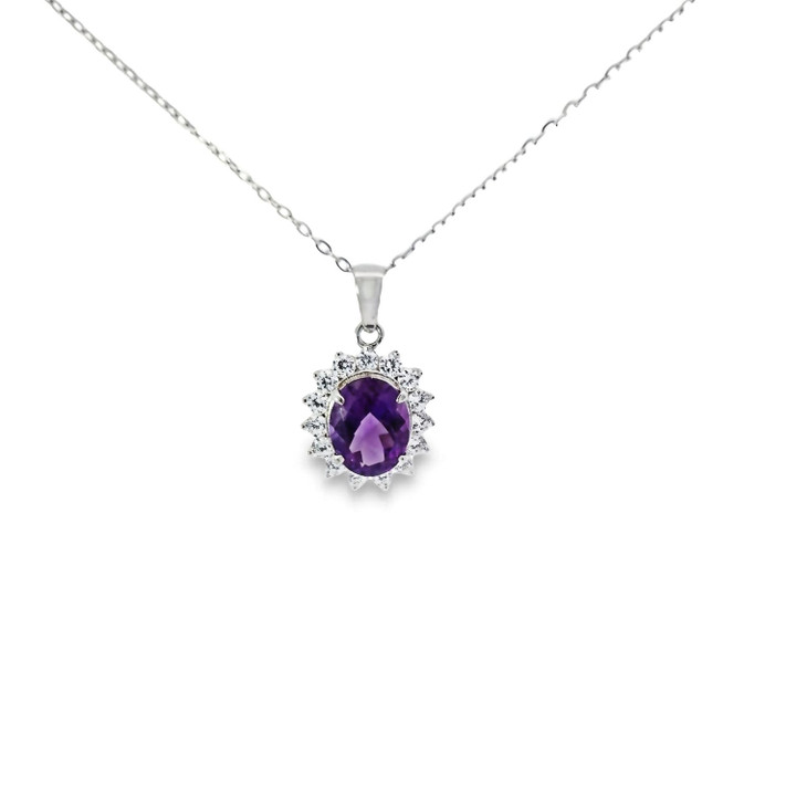 Sterling Silver Imitation Amethyst & Cubic Zircon Necklace