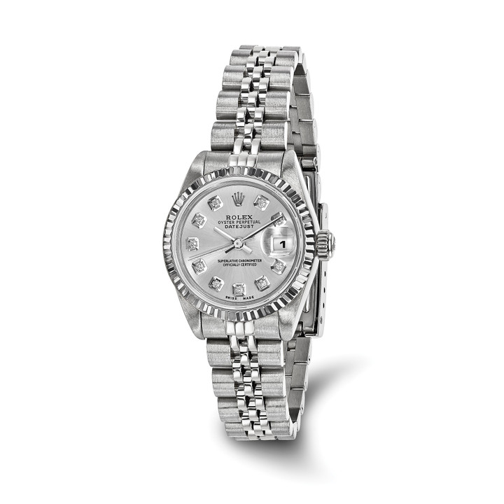 Online Only Pre-owned Independently Certified Rolex Steel/18KW Bezel Diamond Silver Datejust Watch