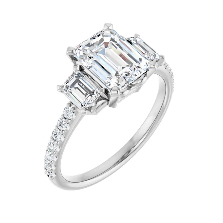 3-Stone Emerald Cut Diamond Accent Engagement Ring
