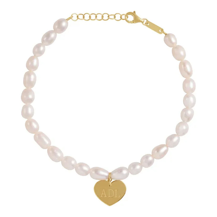 Cultured White Freshwater Pearl & Heart Bracelet