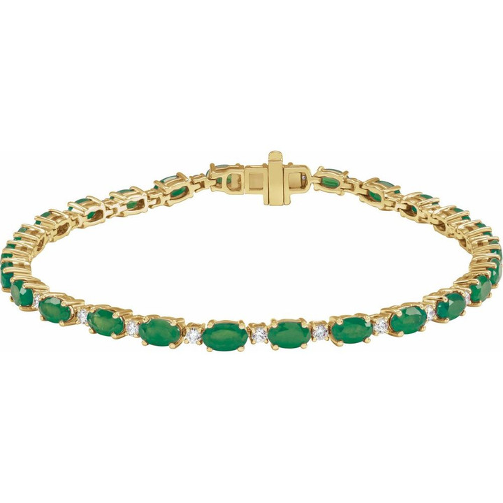 14K Gold Lab-Grown Emerald & 5/8 CTW Lab-Grown Diamond Line 7" Bracelet