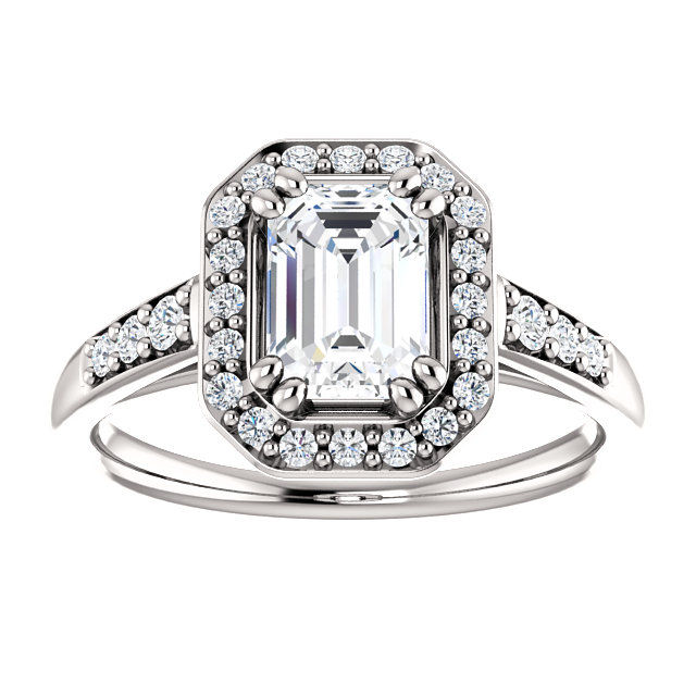 0.31 Ct Tw Halo Engagement Ring Emerald Cut | Princess Jewelry