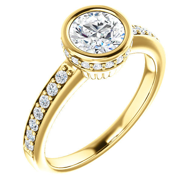 Round Cone Bezel Set Cubic Zirconia Two Tone European Square Shank  Solitaire Engagement Ring