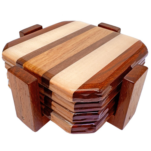 Exotic Wood Epoxy Coaster Set (4x) - Canary, Padauk, Maple, Walnut