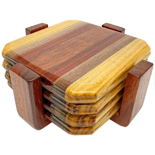 Exotic Wood Epoxy Coaster Set (4x) - Bardiglio, Padauk, Walnut, Canary