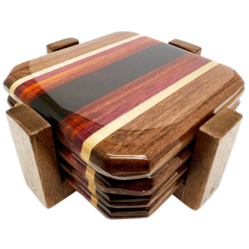 Exotic Wood Epoxy Coaster Set (4x) - Wenge, Purple Heart, Padauk, Walnut, Maple