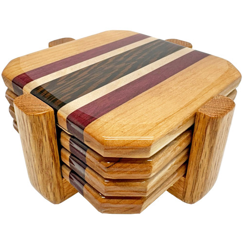 Exotic Wood Epoxy Coaster Set (4x) - Wenge, Purple Heart, Maple, Cherry