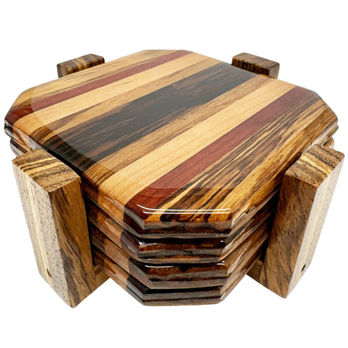 Exotic Wood Epoxy Coaster Set (4x) - Wenge, Cherry, Zebra, Padauk