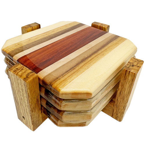 Exotic Wood Epoxy Coaster Set (4x) - Canary, Padauk, Walnut, Maple