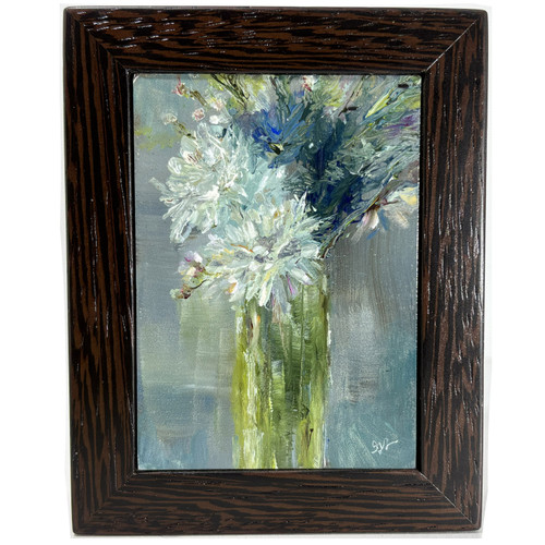 Miniature Acrylic Painting Floral Vase with Wenge Hardwood Frame.