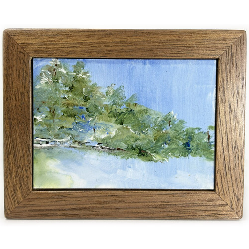 Miniature Acrylic Painting Pink Wildflower with American Walnut Hardwood Frame.