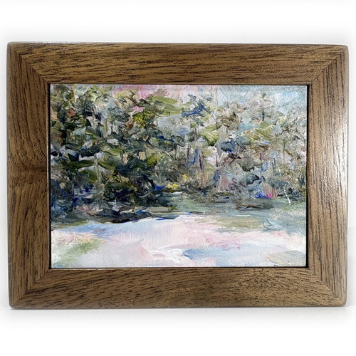 Miniature Acrylic Painting Winter Pine with Walnut Hardwood Frame