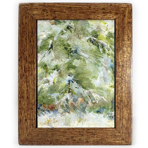 Miniature Acrylic Painting Green Pines with Exotic European Rose Hardwood Frame