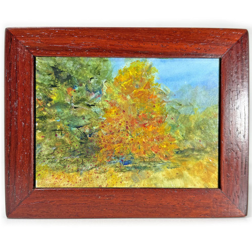 Miniature Acrylic Painting Fall Trees with Exotic Paduak Hardwood Frame.