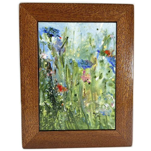 Miniature Acrylic Painting Wild Garden with gorgeous Mahogony Hardwood Frame.