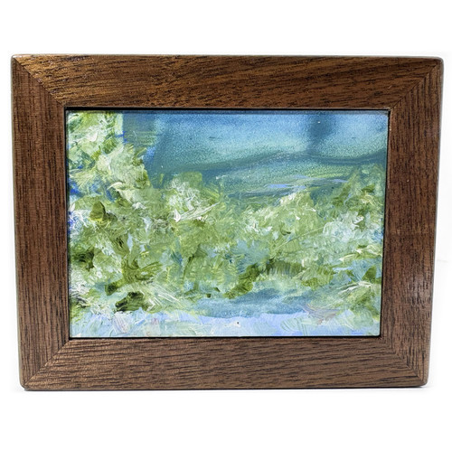 Miniature Acrylic Painting 'Snow Scape Pine' with Walnut Hardwood Frame