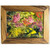 Miniature Acrylic Painting Pink Wildflower with Exotic Zebra Hardwood Frame.