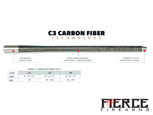 Fierce Firearms - C3 Carbon Fiber Barrel Blank - .284 (7mm) Caliber