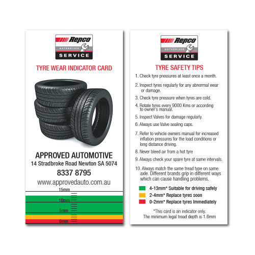 Tyre wear indicator card