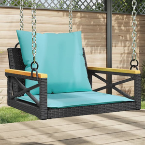 Swing Bench with Cushions Black 24.8"x24.4"x15.7" Poly Rattan A949-368178