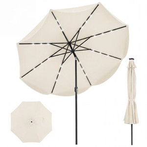 10 FT Scalloped Solar Patio Umbrella with 24 LED Lights and Tilt Adjustment-Beige B593-NP13216