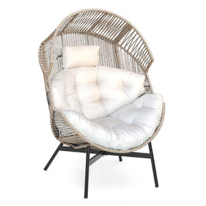 Wicker Oversized Egg Style Chair with Cushions and Headrest-Black B593-HW72154