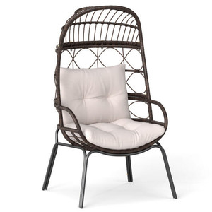 Patio Wicker Egg Chair Outdoor Rattan Lounge Basket with Seat and Back Cushions-Brown B593-HW74153