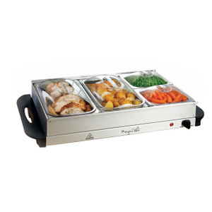 MegaChef Buffet Server & Food Warmer With 4 Removable Sectional Trays , Heated Warming Tray and Rem D970-MC-9003C